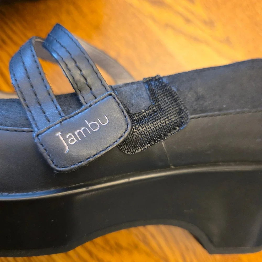 Jambu Scarlet-Too 8.5M Black Leather Suede Wedge Mary Jane Shoes New in Box‎